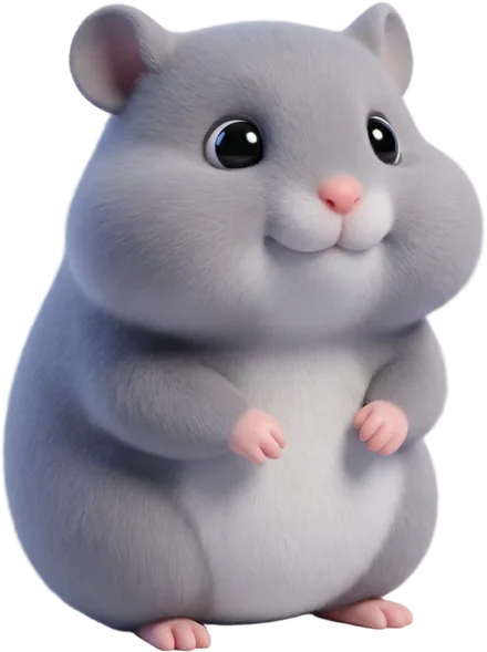Cookie, a round grey hamster